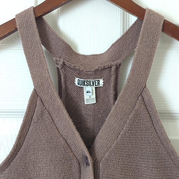 Quicksilver Waistcoat Inspired Button Up V-neck Pleated Back Knit Tank Top Taupe - Picture 2 of 12